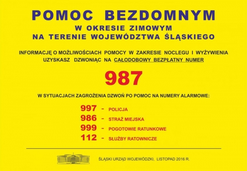 POMOC BEZDOMNYM W OKRESIE ZIMOWYM NA TERENIE WOJEWÓDZTWA ŚLĄSKIEGO