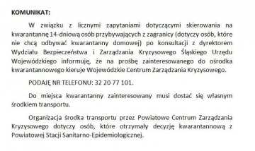Komunikat dla osób przyjeżdżających z zagranicy