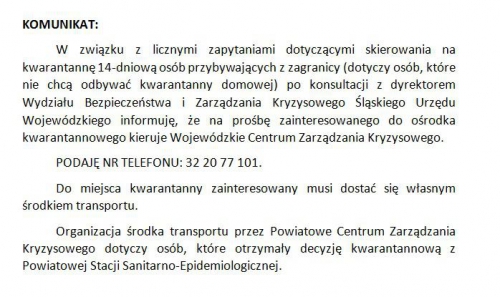 Komunikat dla osób przyjeżdżających z zagranicy