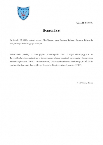 Otwarcie Placu Targowego dla wszystkich podmiotów gospodarczych