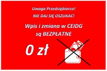 Rejestracja w CEIDG jest wolna od opłat