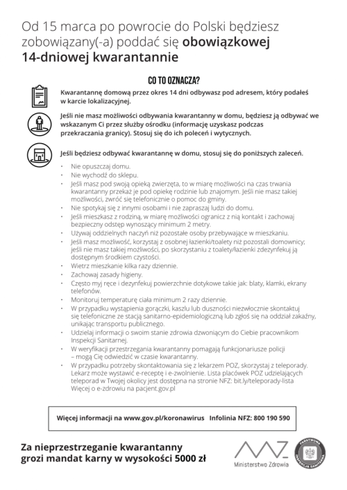 Informacja dla osób przyjeżdżających z zagranicy