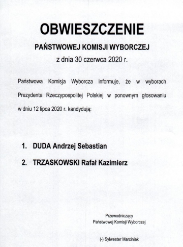 Komunikat dla wyborców dotyczący ponownego głosowania