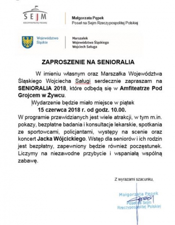 Zaproszenie na Senioralia