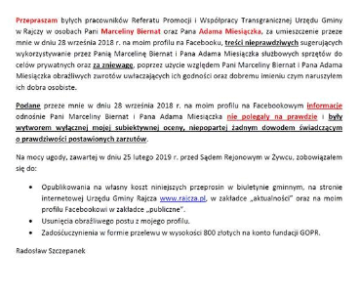 Wykonanie treści ugody - Przeprosiny