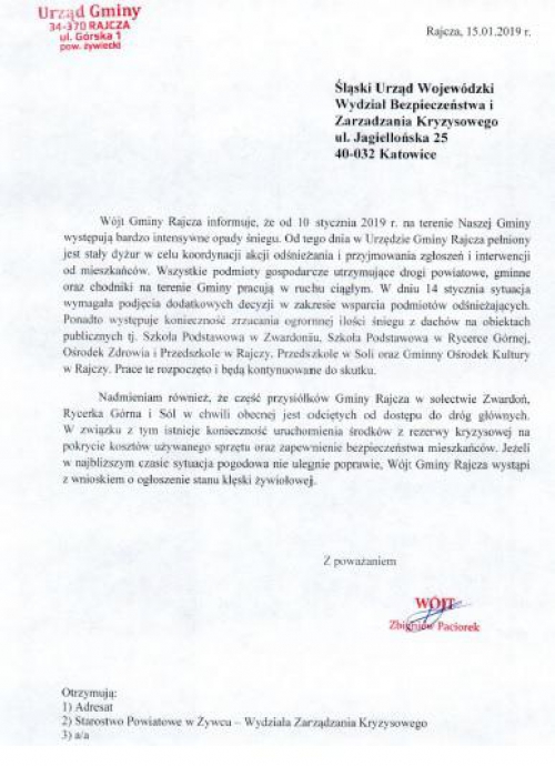 Trudne warunki atmosferyczne na terenie gminy Rajcza