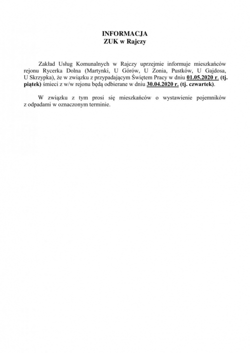 Zmiana terminu odbioru odpadów